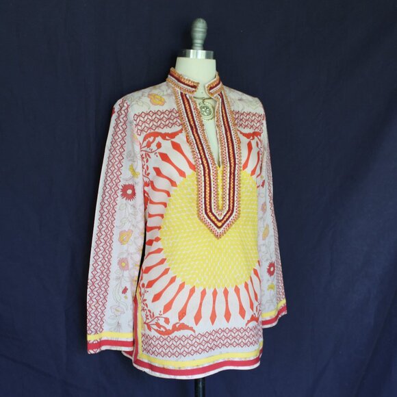 Vintage Tory Burch Tunic Giverny Engineer sun caftan dress blouse Beaded cotton - Picture 3 of 10